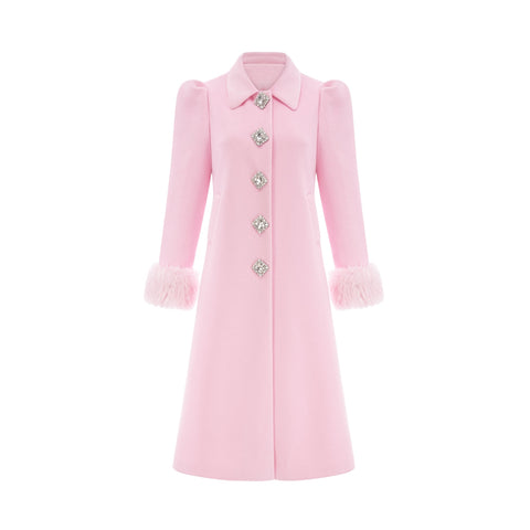 Louisette Faux-Fur Cuff Coat — Pink