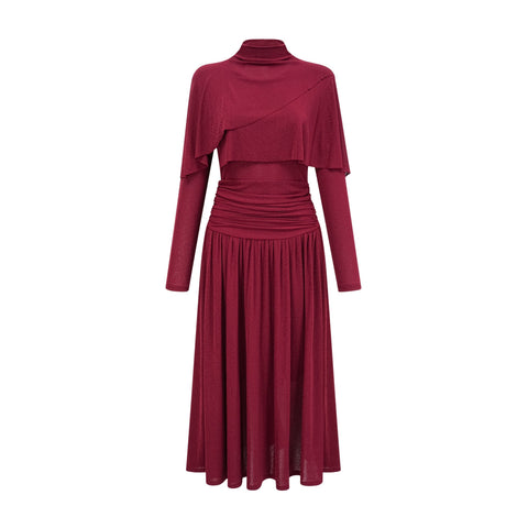 Camille Ruched Flap-Detail Midi Dress — Wine Red