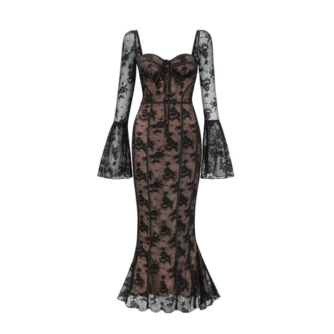 Marlene Lace Bustier Maxi Dress — Black