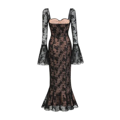 Marlene Lace Bustier Maxi Dress — Black