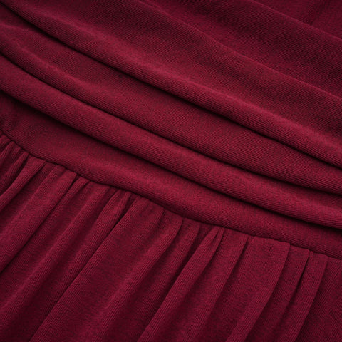 Camille Ruched Flap-Detail Midi Dress — Wine Red