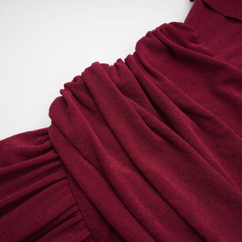 Camille Ruched Flap-Detail Midi Dress — Wine Red