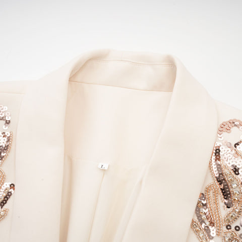 Éléna Sequined Wrap Blazer Dress — Neutral
