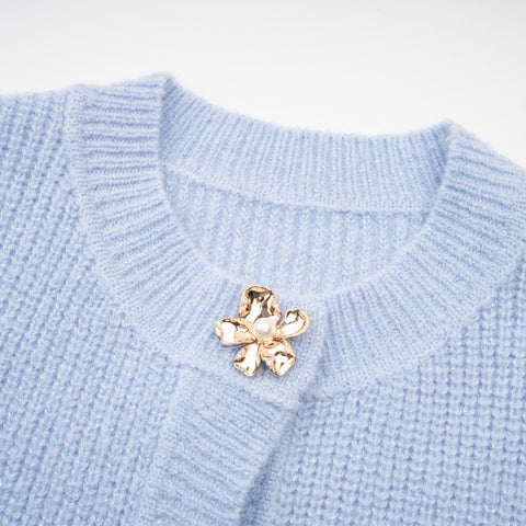 Chantal Knit Blouse and Skirt Set — Blue