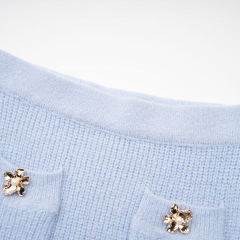 Chantal Knit Blouse and Skirt Set — Blue