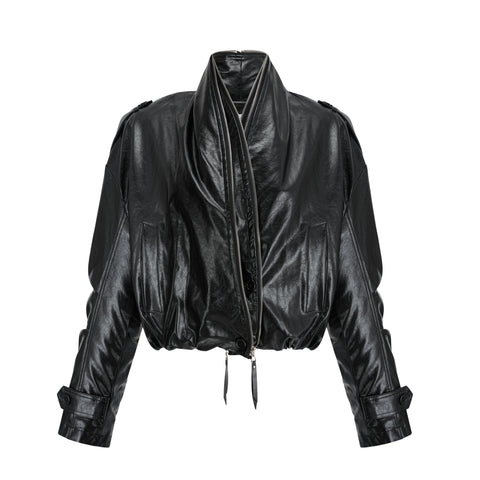 Virginie Quilted Leatherette Jacket — Black