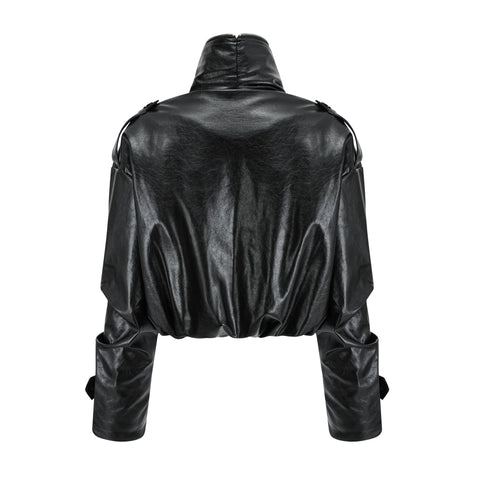 Virginie Quilted Leatherette Jacket — Black