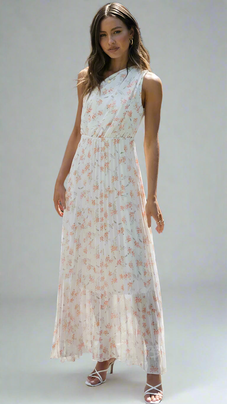 Floral One-Shoulder Midi Dress — Orange, Cuavan
