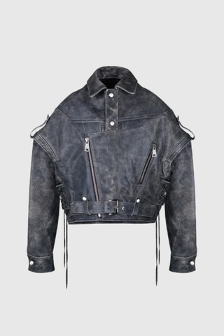 Aria Lace-Up Leather Jacket, Cuavan