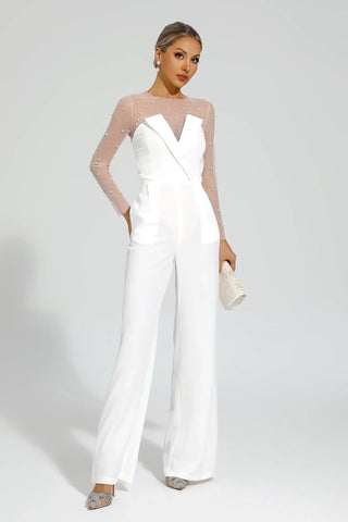 Dobbin Mesh-Bodice Jumpsuit — White