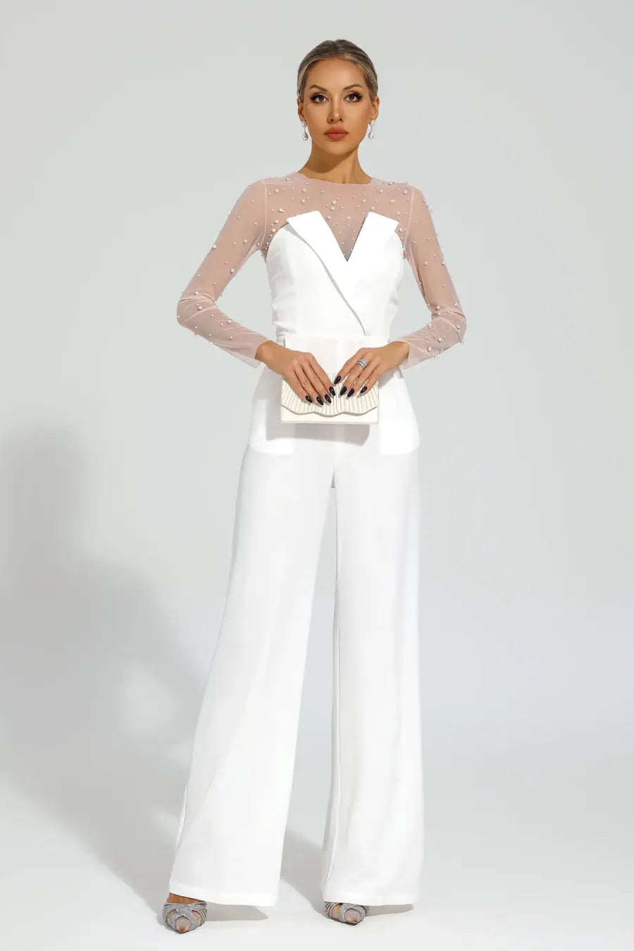 Dobbin Mesh-Bodice Jumpsuit — White