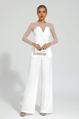 Dobbin Mesh-Bodice Jumpsuit — White