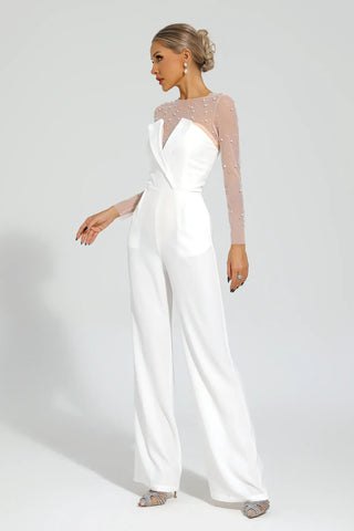 Dobbin Mesh-Bodice Jumpsuit — White