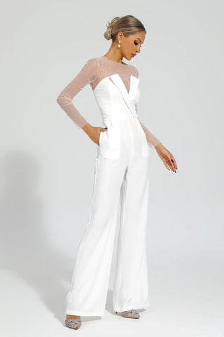 Dobbin Mesh-Bodice Jumpsuit — White