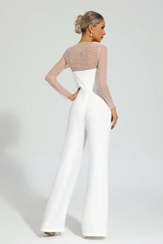 Dobbin Mesh-Bodice Jumpsuit — White