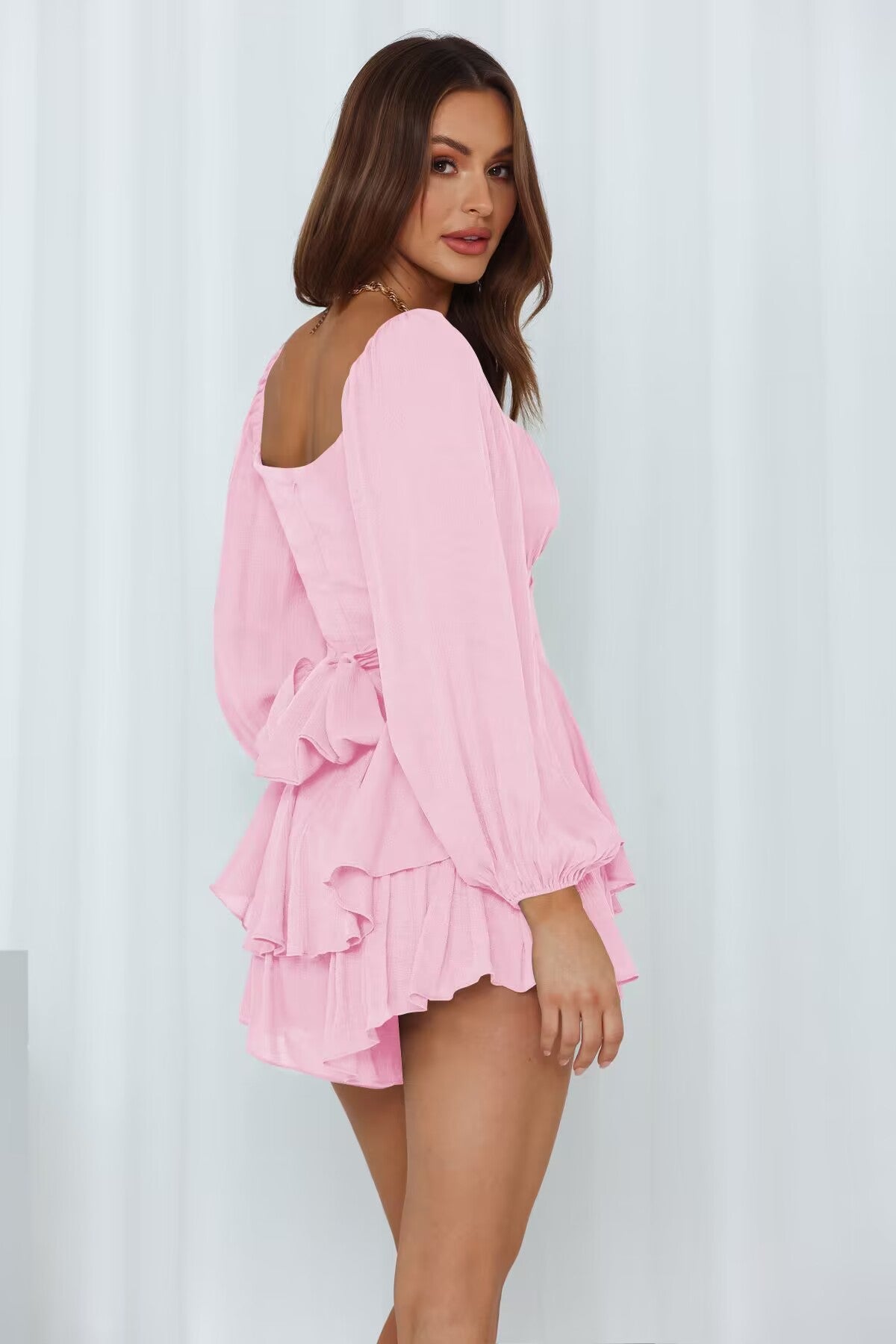 Long Sleeve Mini Dress — Pink, Cuavan