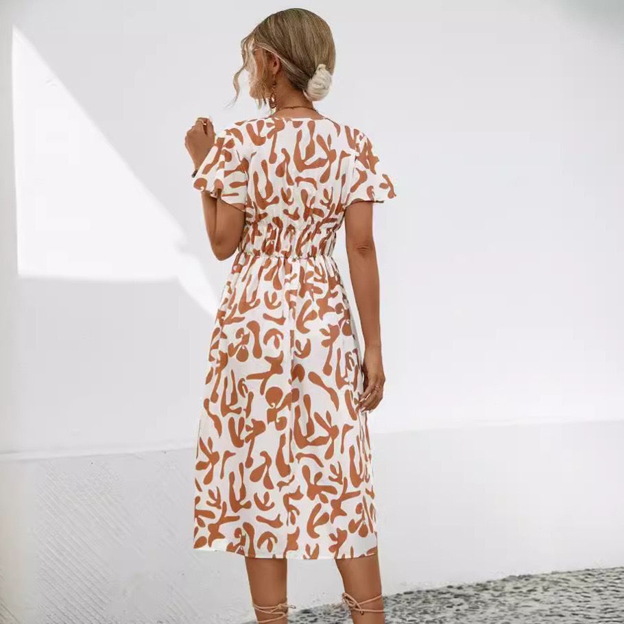 Floral Surplice Midi Dress — Orange, Cuavan