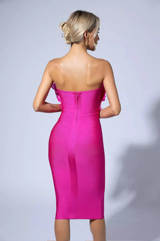 Elianna Feather Bandage Midi Dress — Pink