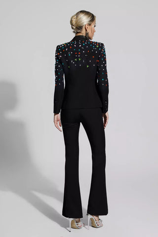 Emely Beaded Sequin Blazer and Pants Set — Black