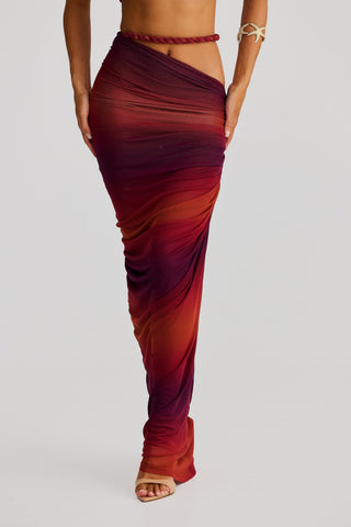Gradient Braid Top & Overskirt Set — Burgundy, Cuavan