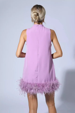 Hope Feather-Trim Mini Dress — Purple