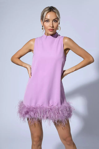 Hope Feather-Trim Mini Dress — Purple