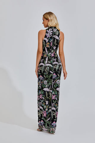 Sheila Embroidered Sequin Maxi Dress — Purple