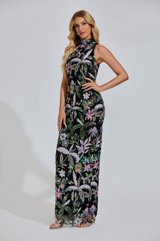 Sheila Embroidered Sequin Maxi Dress — Purple
