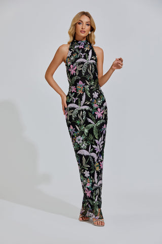 Sheila Embroidered Sequin Maxi Dress — Purple
