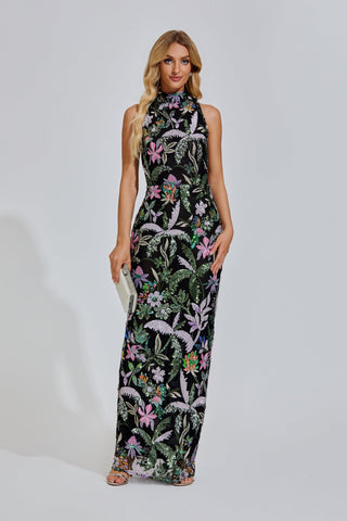 Sheila Embroidered Sequin Maxi Dress — Purple