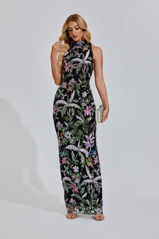 Sheila Embroidered Sequin Maxi Dress — Purple
