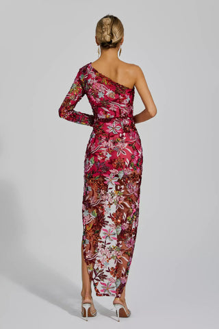 Jangeel One-Shoulder Sequin Maxi Dress with Slit — Pink