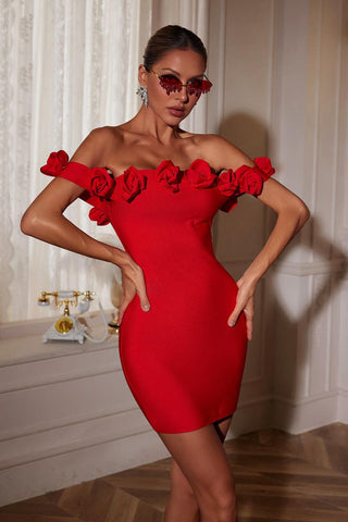 Jester Off-Shoulder Floral Bandage Mini Dress