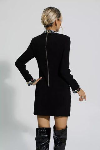 Karina Long-Sleeve Mini Dress with Diamond Accents — White