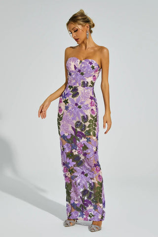 Kevin Embroidered Sequin Maxi Dress — Purple, Cuavan