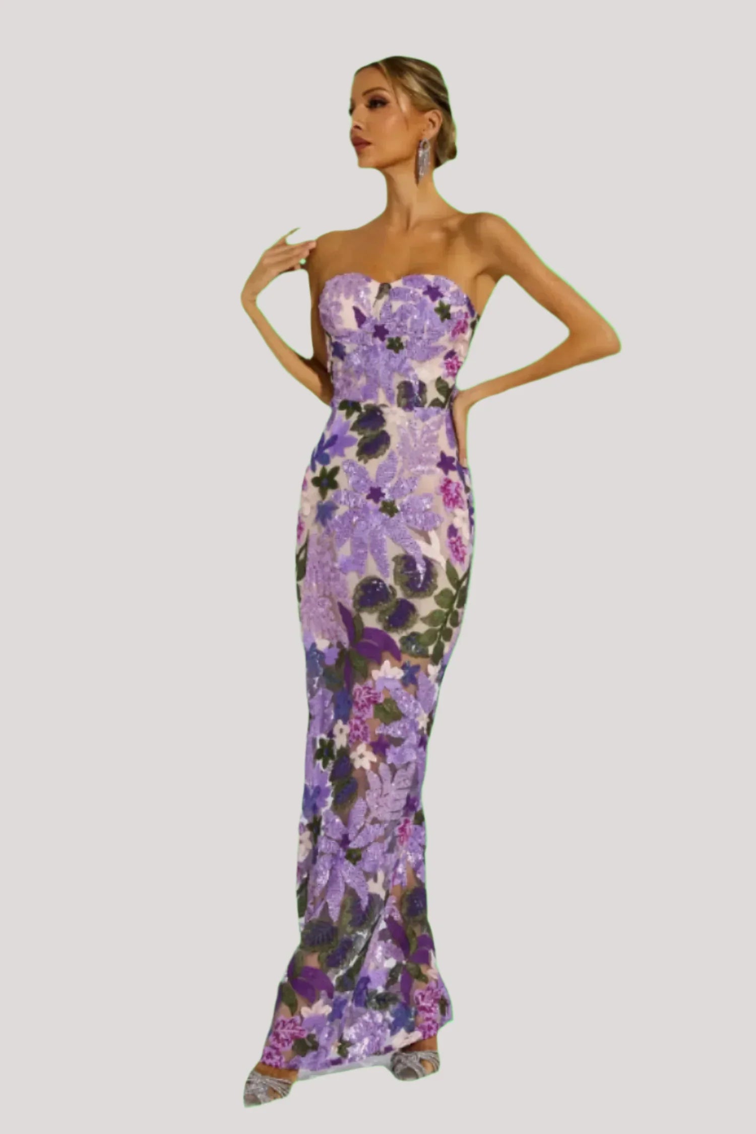 Kevin Embroidered Sequin Maxi Dress — Purple, Cuavan