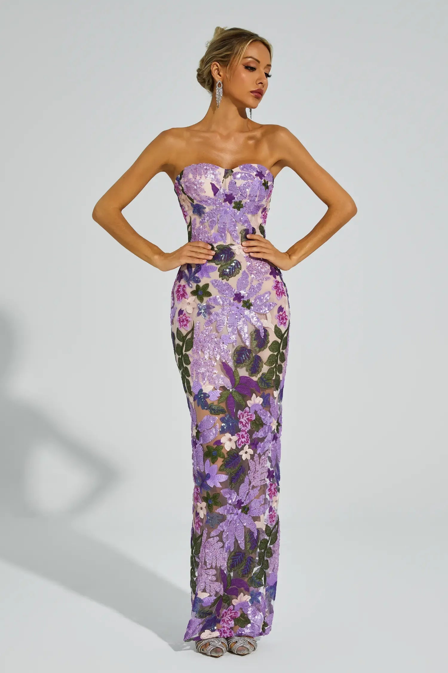 Kevin Embroidered Sequin Maxi Dress — Purple, Cuavan