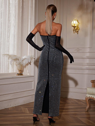 Khy Rhinestone Bandage Maxi Dress with Gloves