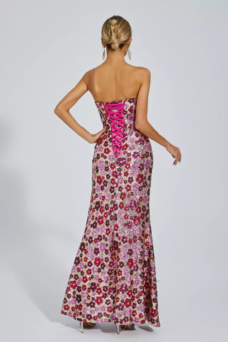 Kiera Flower Sequin Maxi Gown — Pink