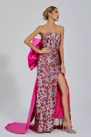 Kiera Flower Sequin Maxi Gown — Pink