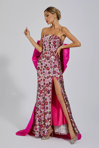 Kiera Flower Sequin Maxi Gown — Pink