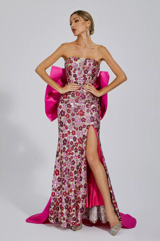 Kiera Flower Sequin Maxi Gown — Pink