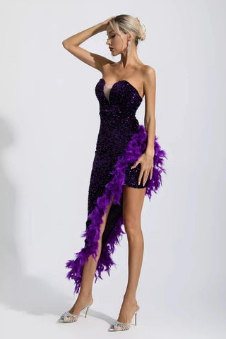 Kira Sequin & Feather Maxi Dress — Champagne