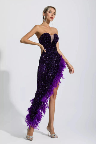 Kira Sequin & Feather Maxi Dress — Champagne