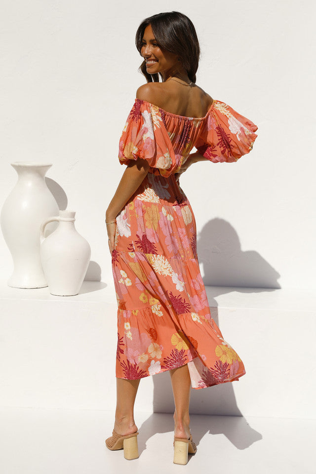 Nina Off-Shoulder Dress — Orange Floral, Cuavan