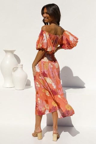 Nina Off-Shoulder Dress — Orange Floral, Cuavan