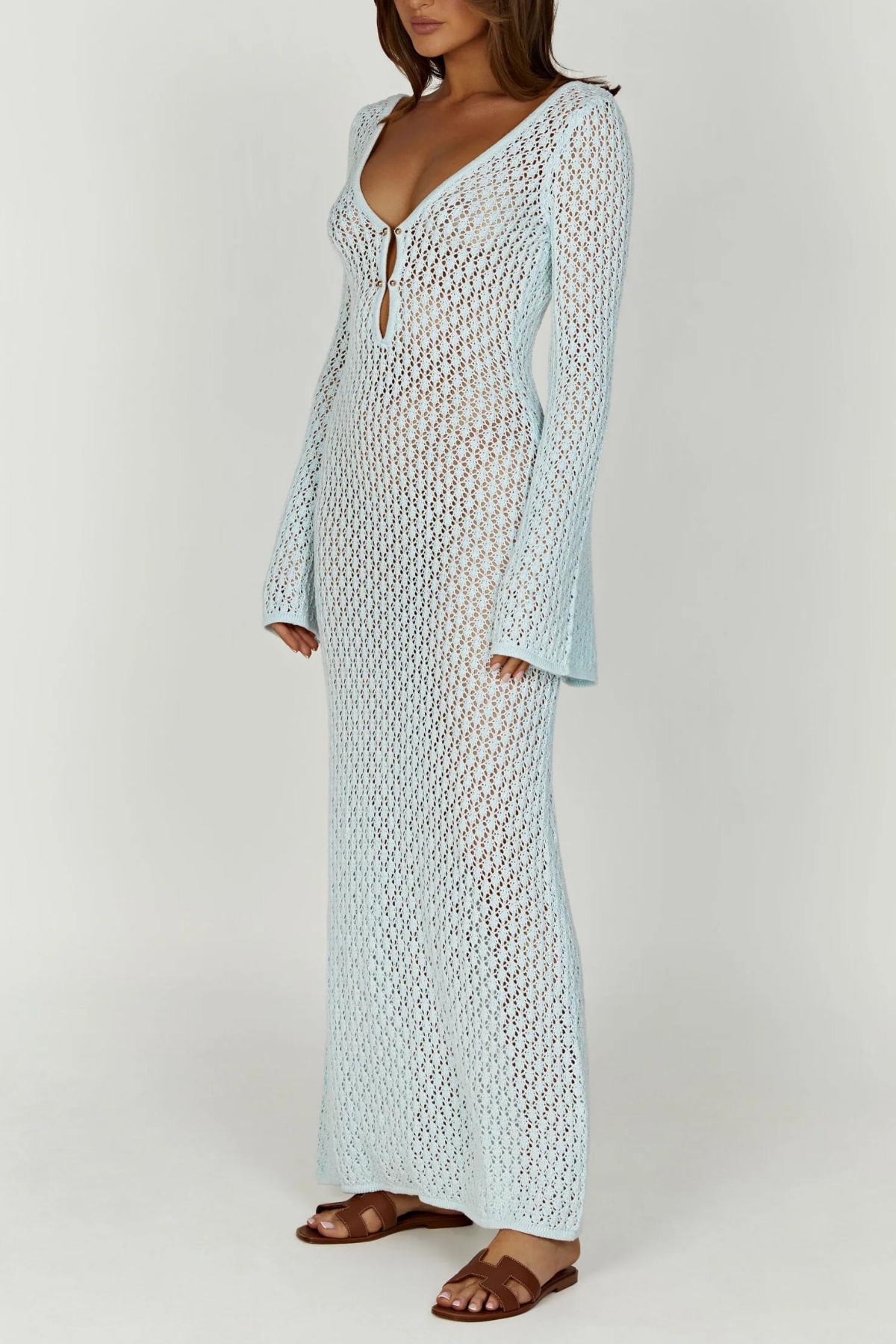 Vivienne Knit Plunge Maxi Dress — Blue, Cuavan