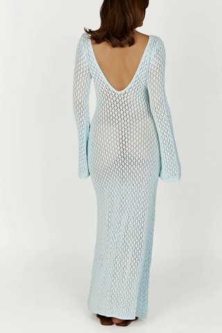 Vivienne Knit Plunge Maxi Dress — Blue, Cuavan