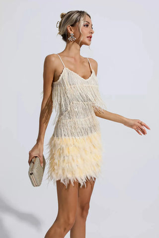 Lilliana Sequin Mini Dress with Feather Trim — Pink