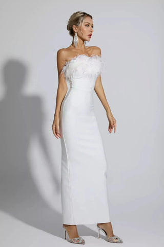 Naomi Feather Tassel Maxi Dress — White